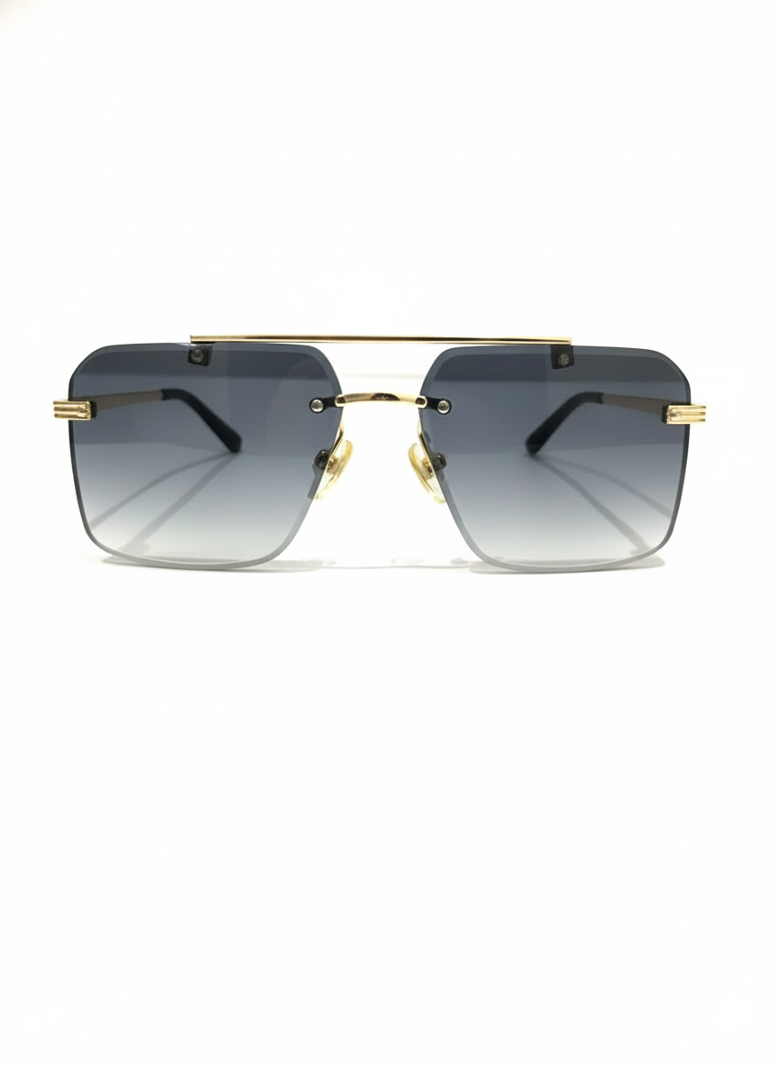 Luxury Gold-Framed Gradient Square Rimless Sunglasses