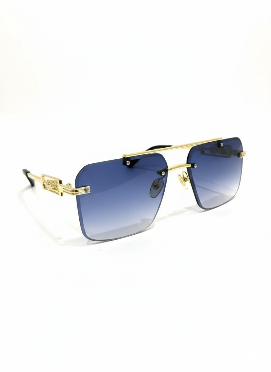 Luxury Gold-Framed Gradient Square Rimless Sunglasses
