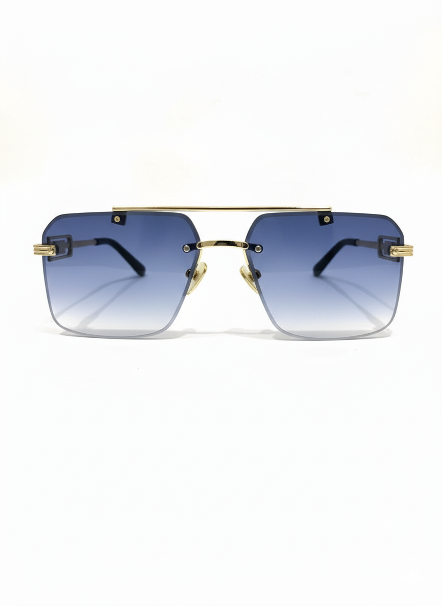 Luxury Gold-Framed Gradient Square Rimless Sunglasses