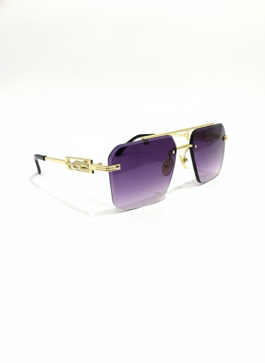 Luxury Gold-Framed Gradient Square Rimless Sunglasses