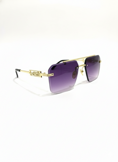 Luxury Gold-Framed Gradient Square Rimless Sunglasses