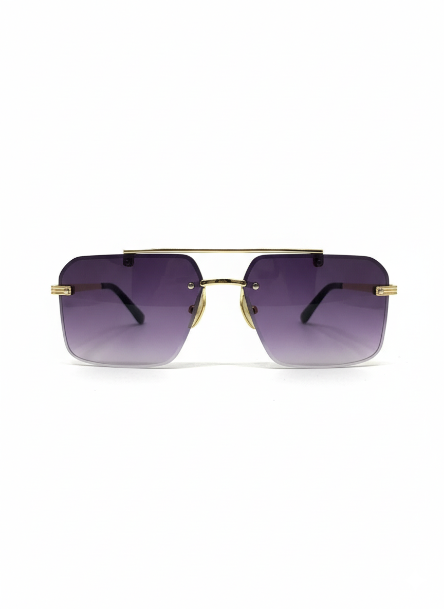 Luxury Gold-Framed Gradient Square Rimless Sunglasses