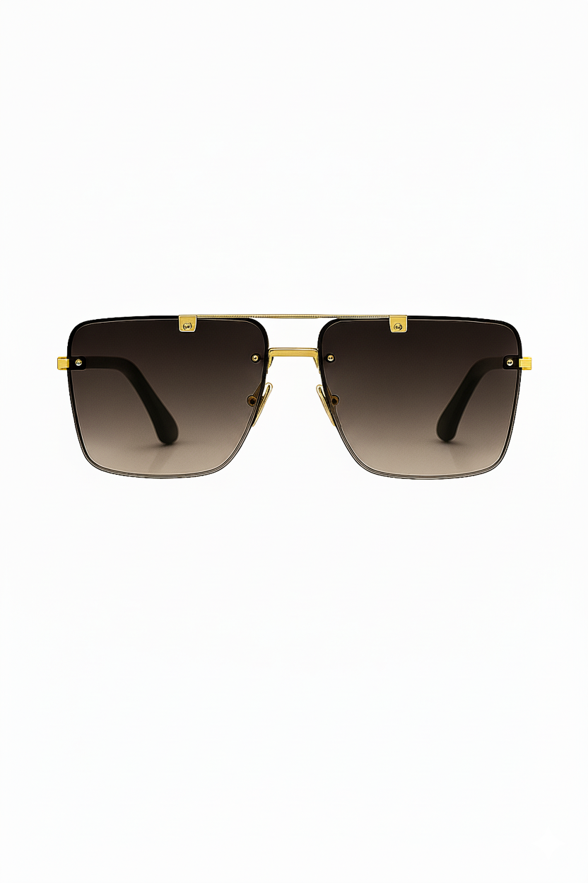 Luxury Gold-Framed Gradient Square Rimless Sunglasses