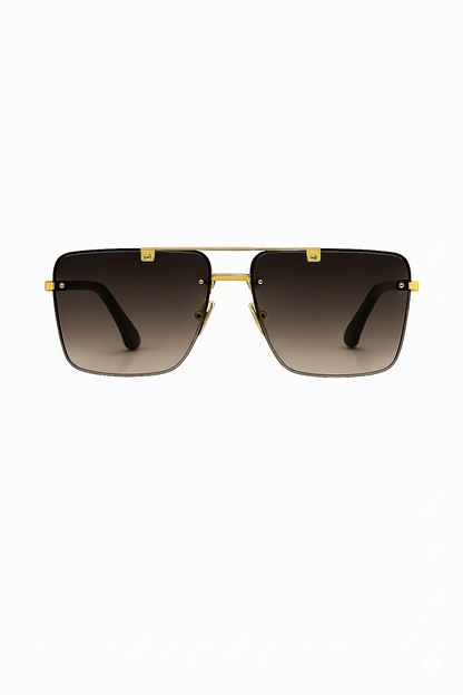 Luxury Gold-Framed Gradient Square Rimless Sunglasses